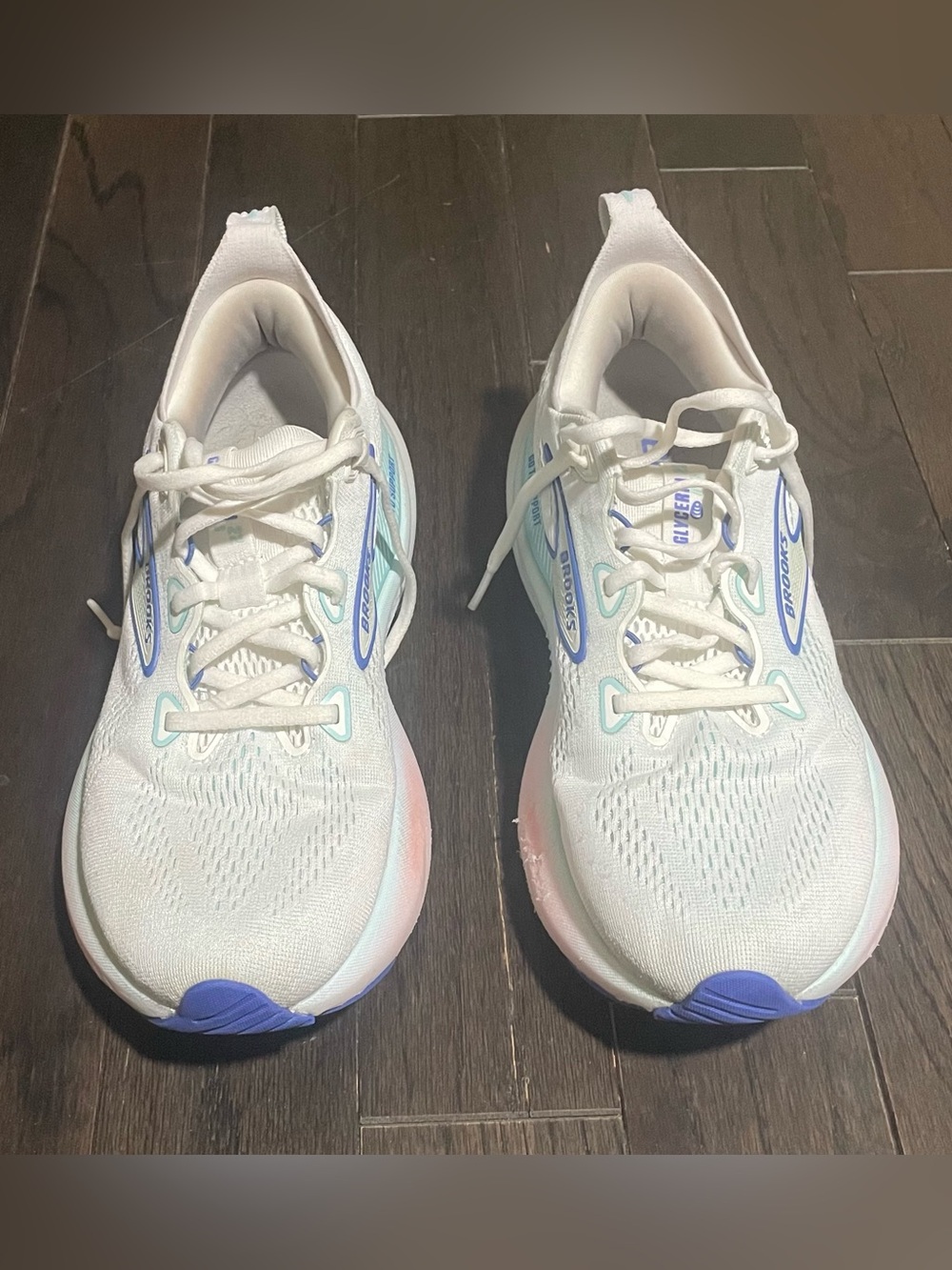 Brooks Glycerin 22 Women's Running Shoe  8.5 in White with Teal and Pink Accents - Picture 3 of 7